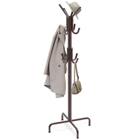 Simple Houseware standing coat hanger bronze front view showcasing twelve hooks for coats, hats, and organization.
