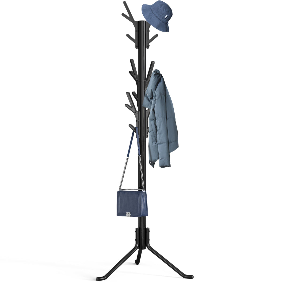 Simple Houseware standing coat and hat hanger tree with 18 hooks for clutter-free entryways.