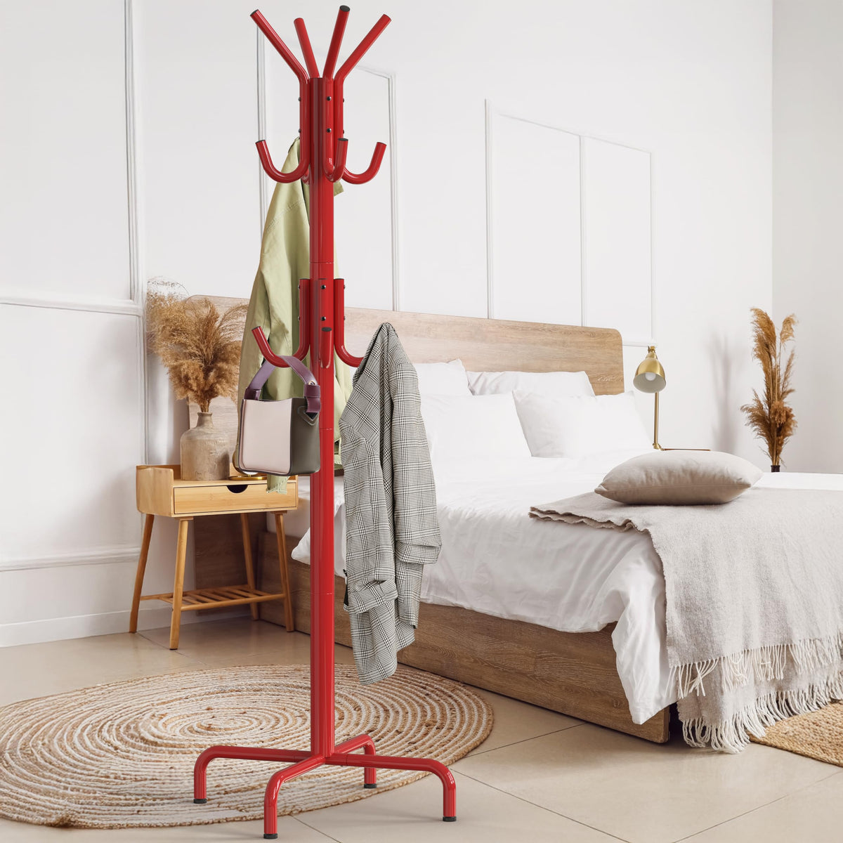 Red finish on Simple Houseware rack demonstrates durable, easy-to-assemble design.