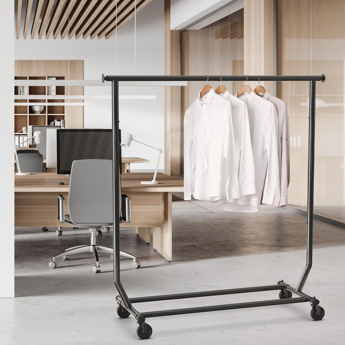 Simple Houseware Supreme garment rack on wheels enables easy room-to-room transport