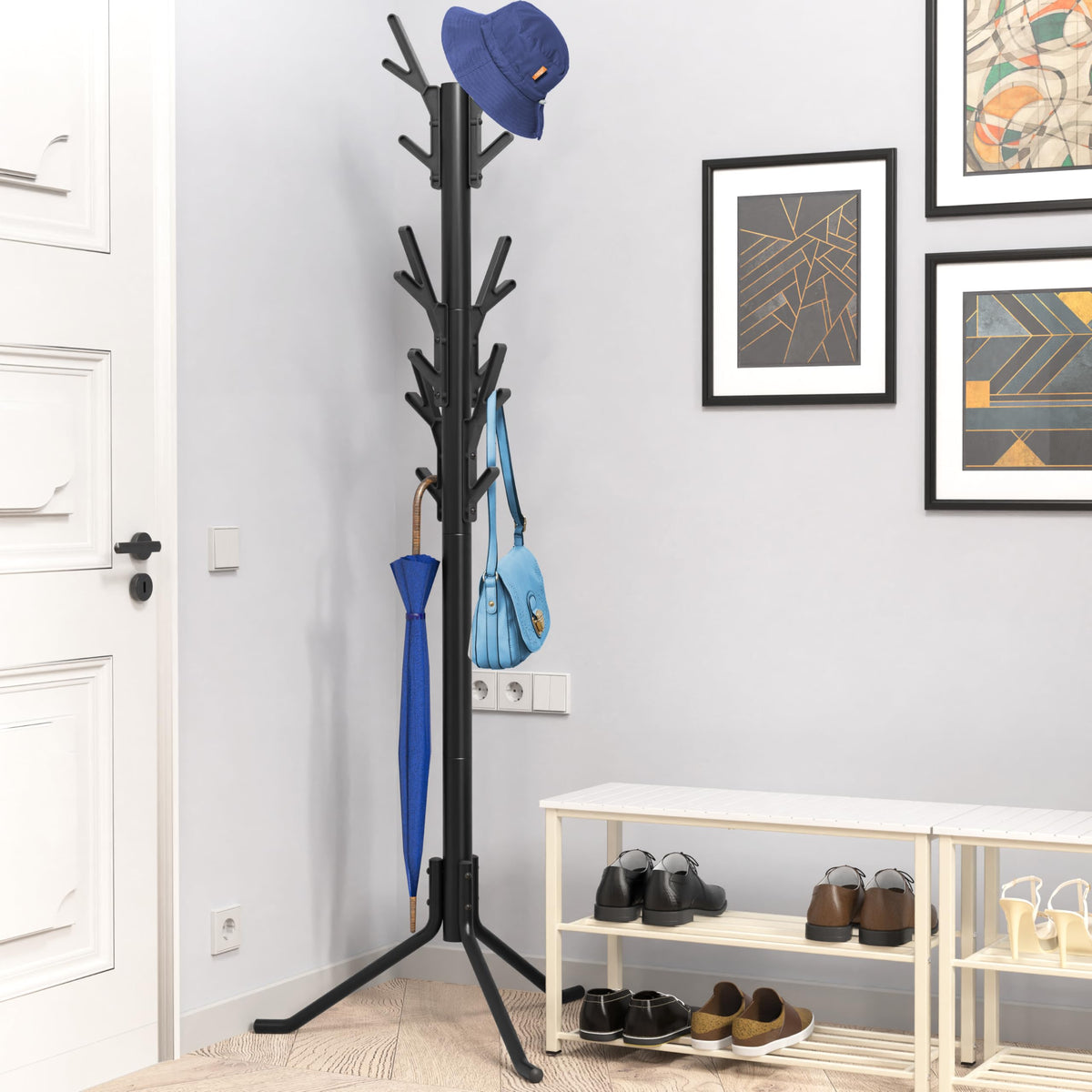 Simple Houseware tree-shaped rack provides stable balance with a tripod base.