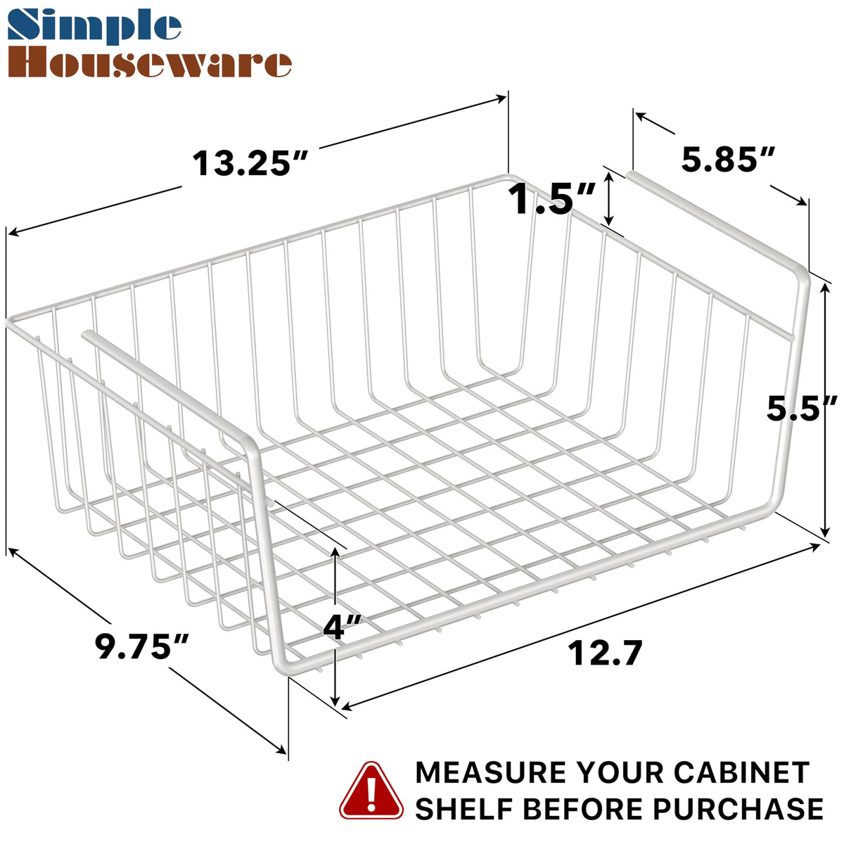 Simple Houseware under-shelf basket easily slides onto a shelf for quick setup