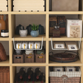 Simple Houseware under-shelf basket with compact dinnerware and accessories stored