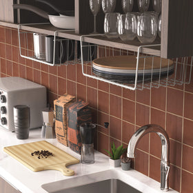 Simple Houseware under-shelf basket maximizing vertical space in cabinet