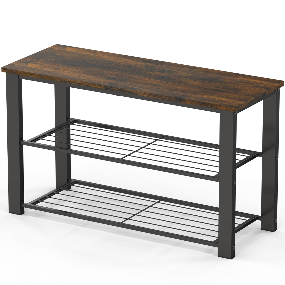 Simple Houseware wood top shoe storage bench in rustic brown, ideal entryway seating and organization.