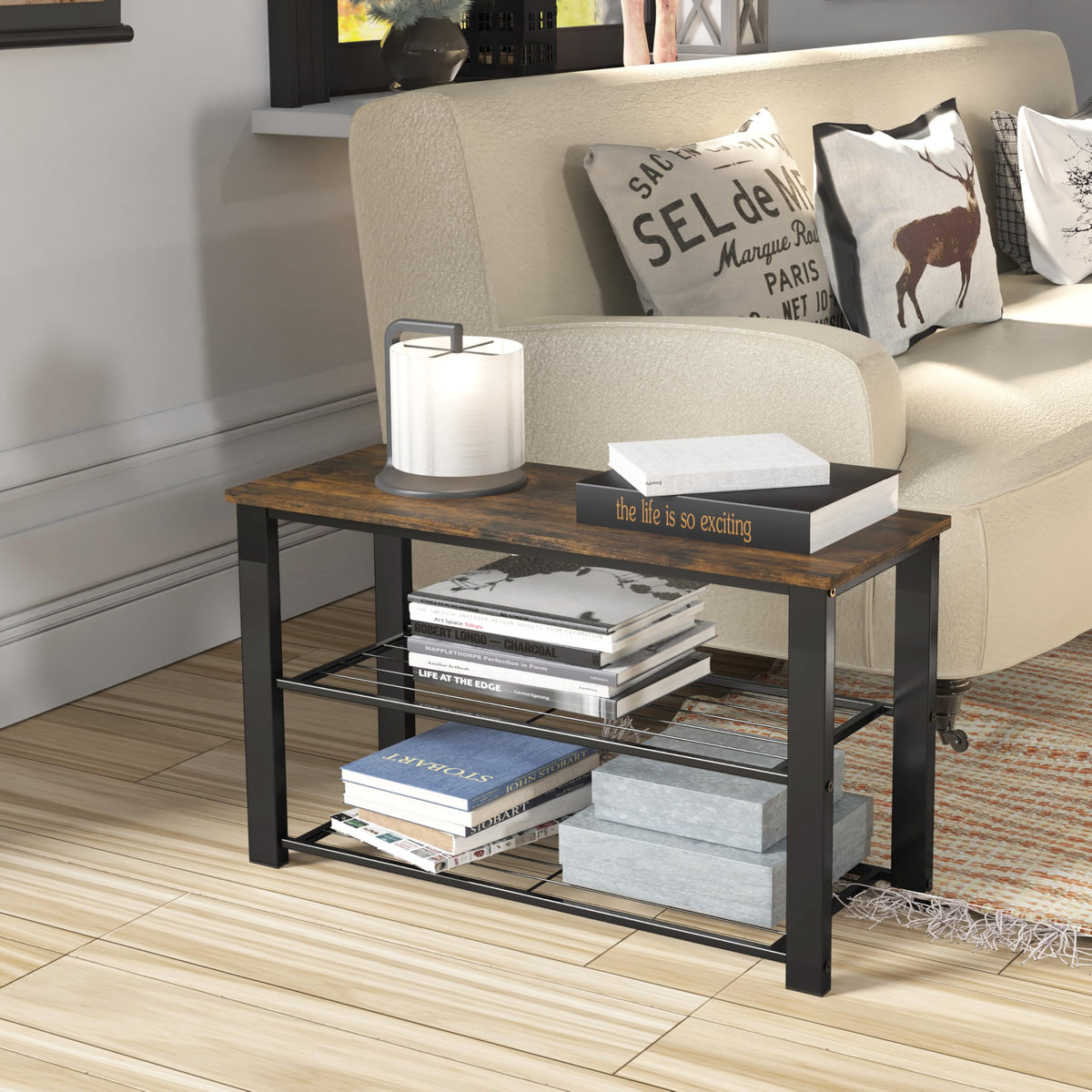 Simple Houseware durable frame supports comfortable seating during quick footwear changes.