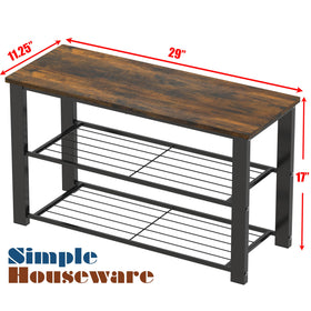 Simple Houseware entryway bench side angle highlights sturdy metal frame and rustic finish.
