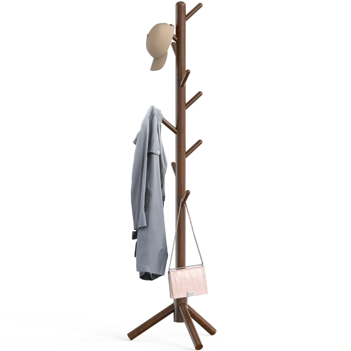 Simple Houseware wooden coat rack stand with nine hooks for organized entryways.