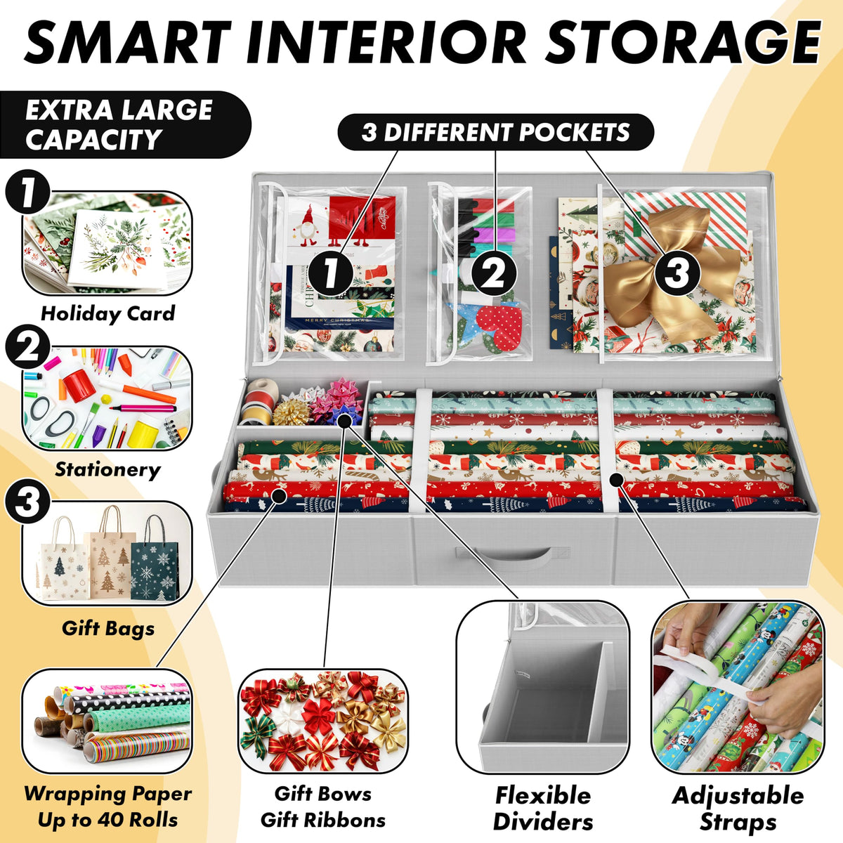 Simple Houseware under-bed storage frees closet space while keeping supplies accessible.