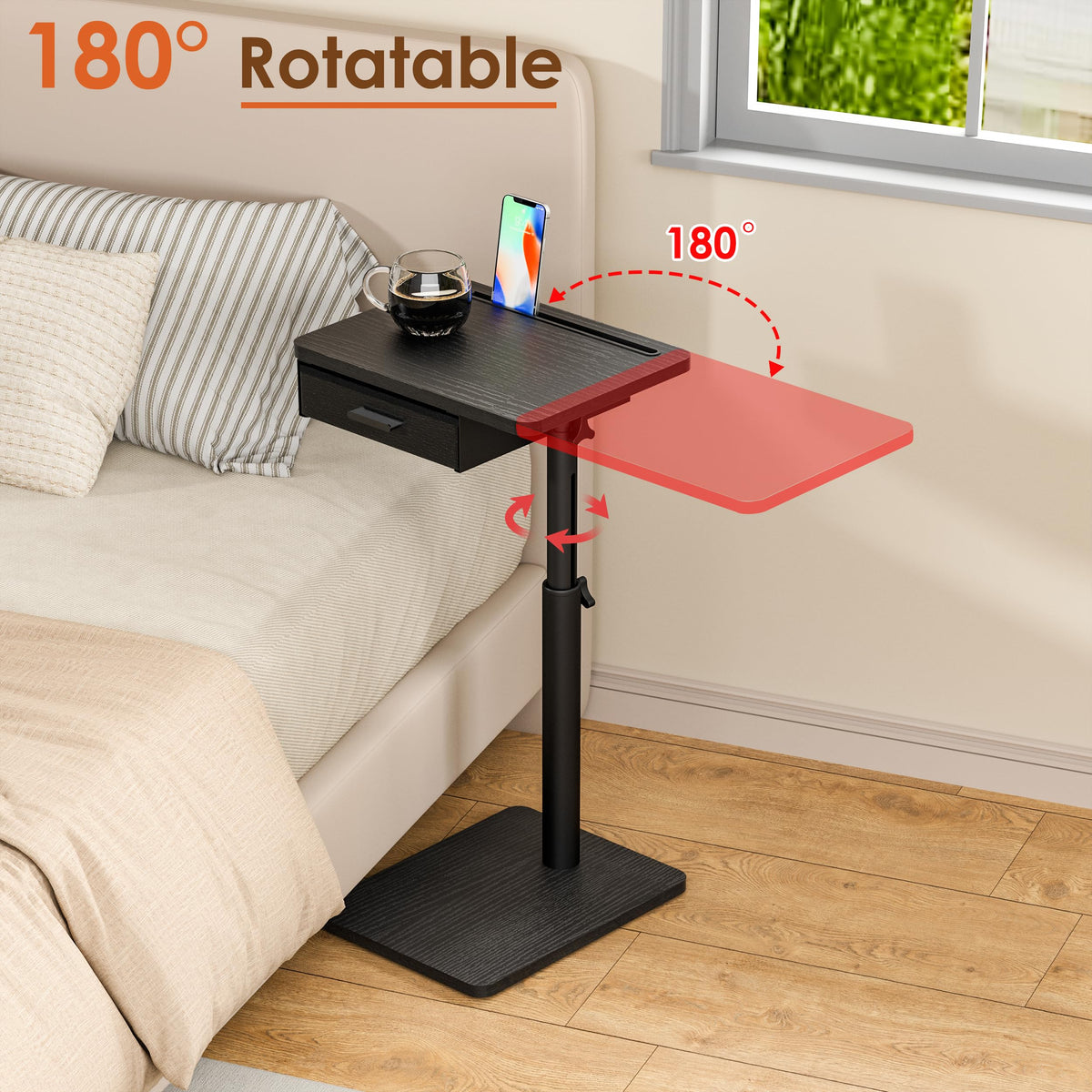 Embedded C-shape base adds sturdy support and floor protection