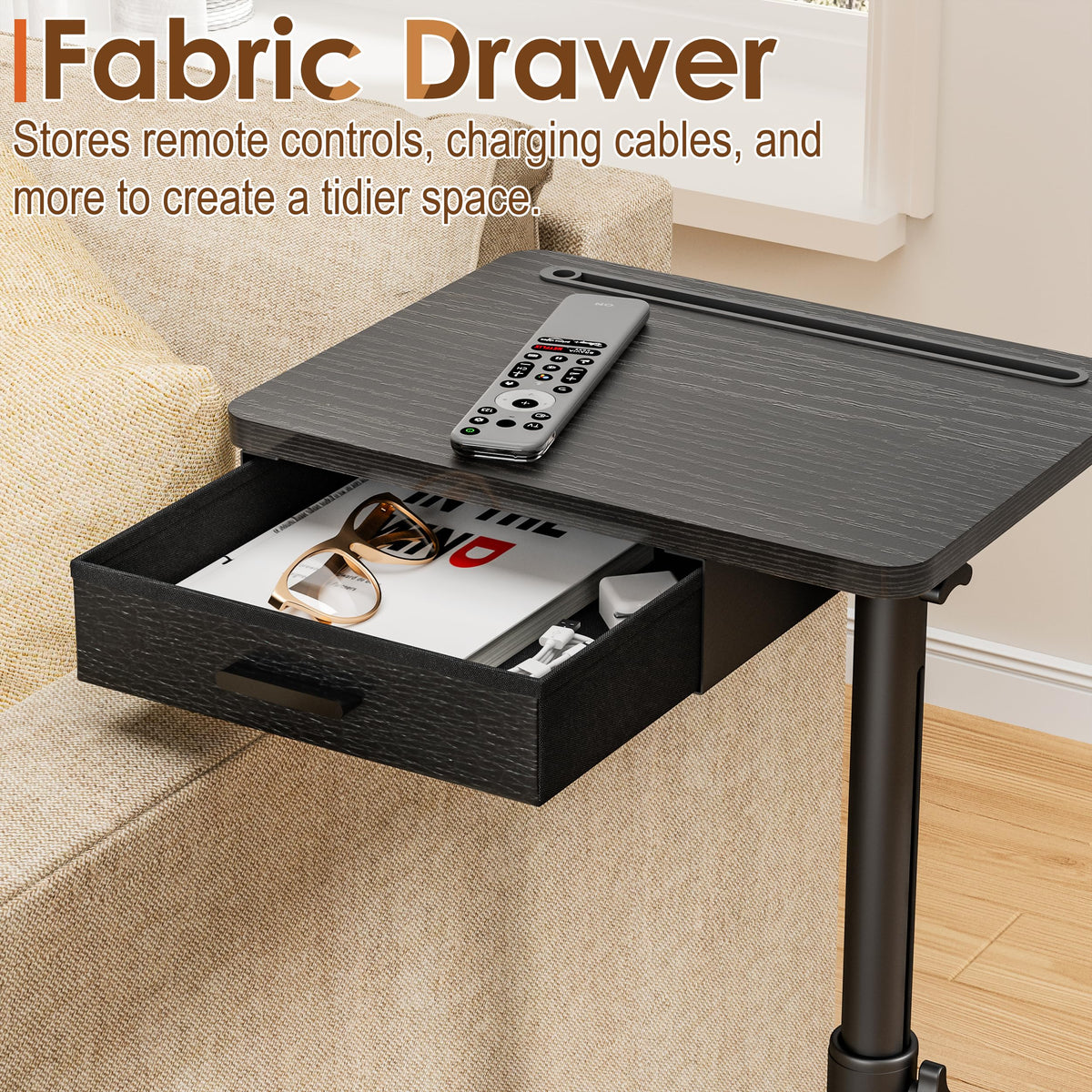 Height adjustable TV tray with swivel top for flexible positioning