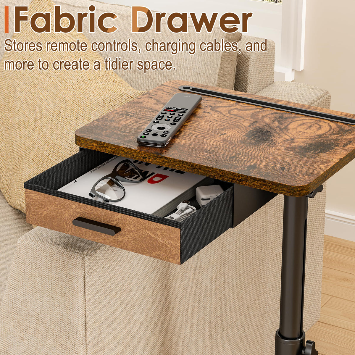 Simple Serenity TV tray table height adjustable for comfortable couch meals.