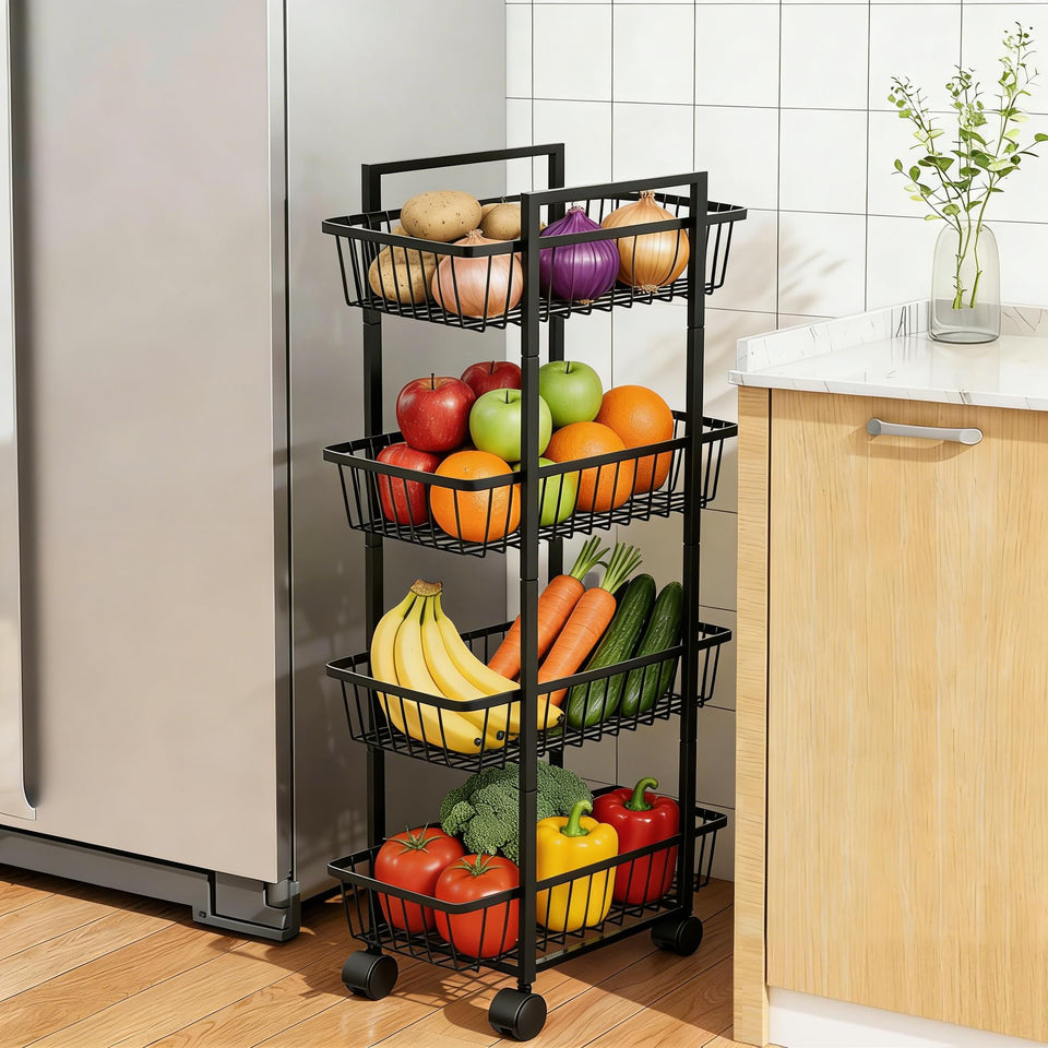 Simple Trending 4-Tier rolling basket cart front view stores fruits and vegetables with easy reach