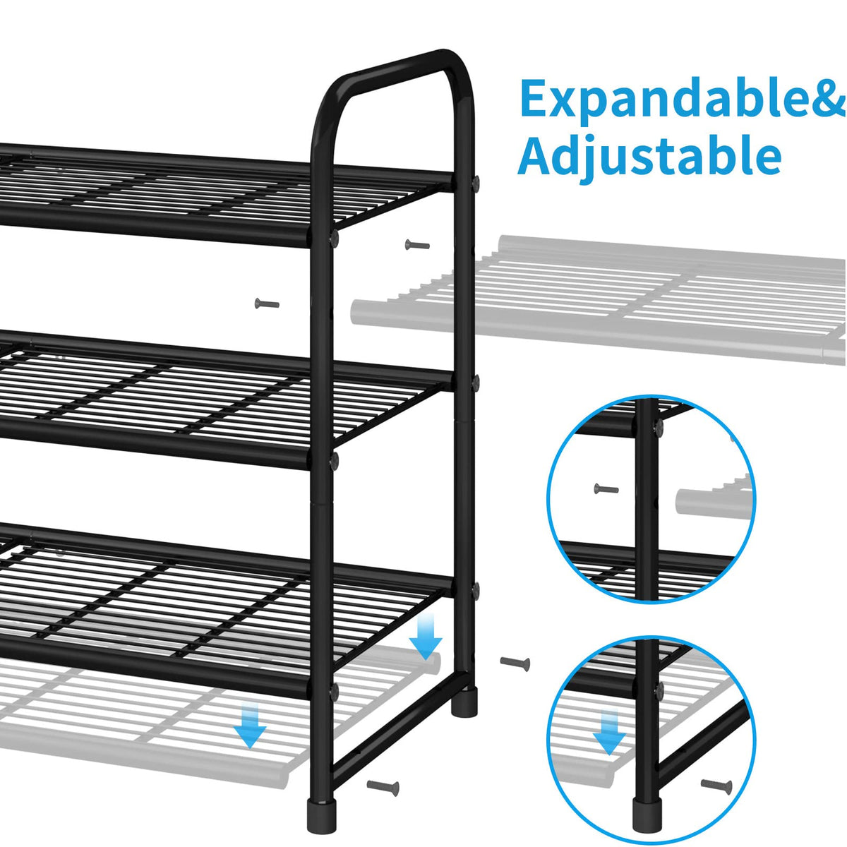 Simple Trending adjustable shoe rack frames demonstrating flexible height and width.