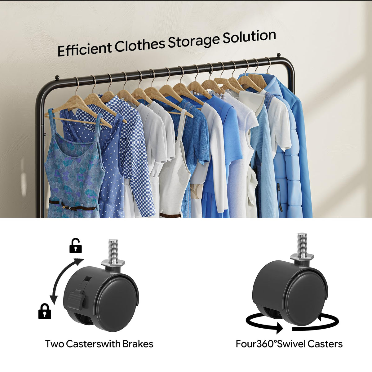 Simple Trending black clothes rack on wheels for laundry rooms and hallways.