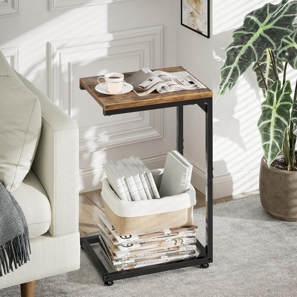 Simple Trending C-shaped end table with adjustable feet on uneven floors