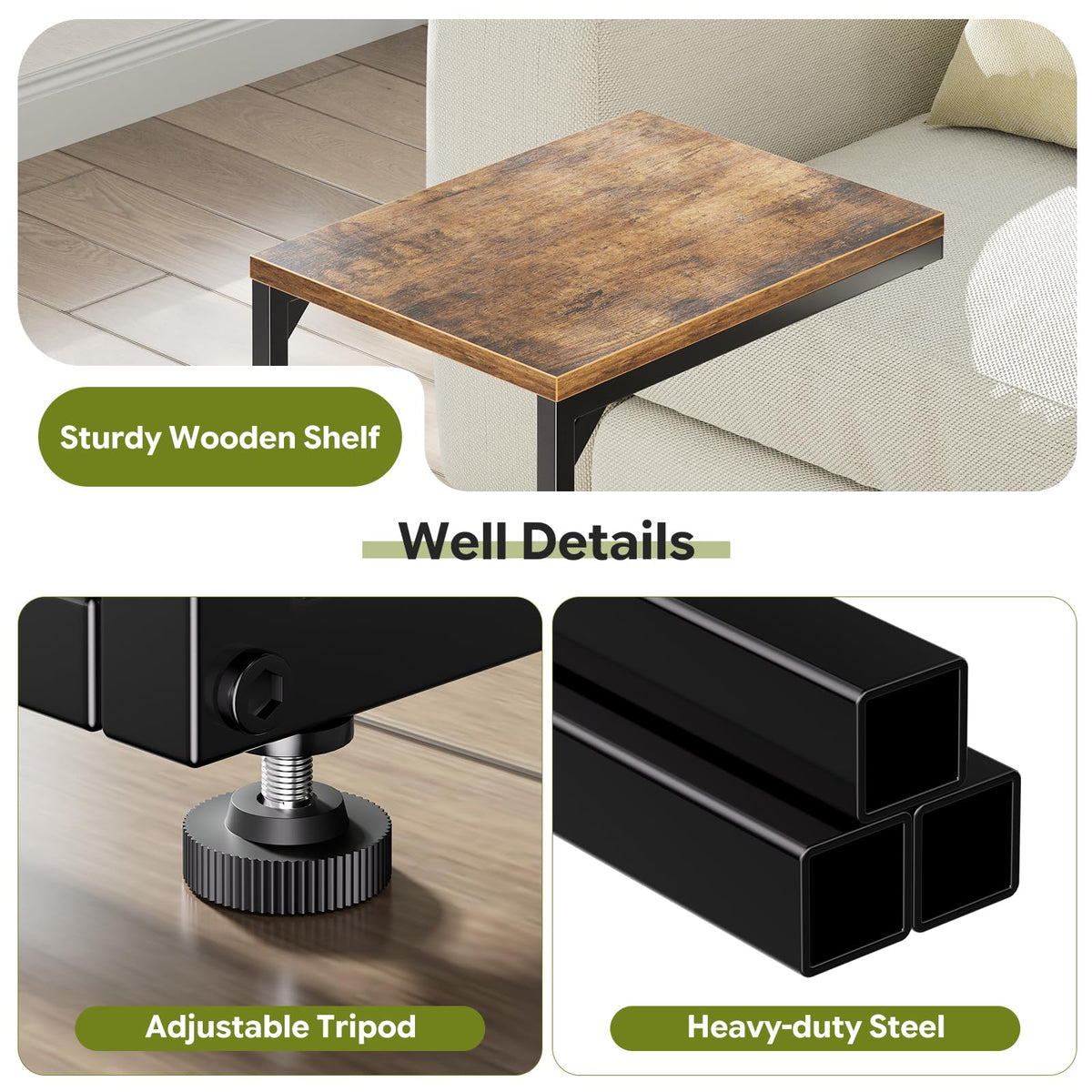 Simple Trending C-shaped end table metal frame closeup highlighting sturdy steel tubes