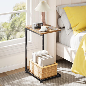 Simple Trending C-shaped end table side view demonstrating compact footprint beside the sofa