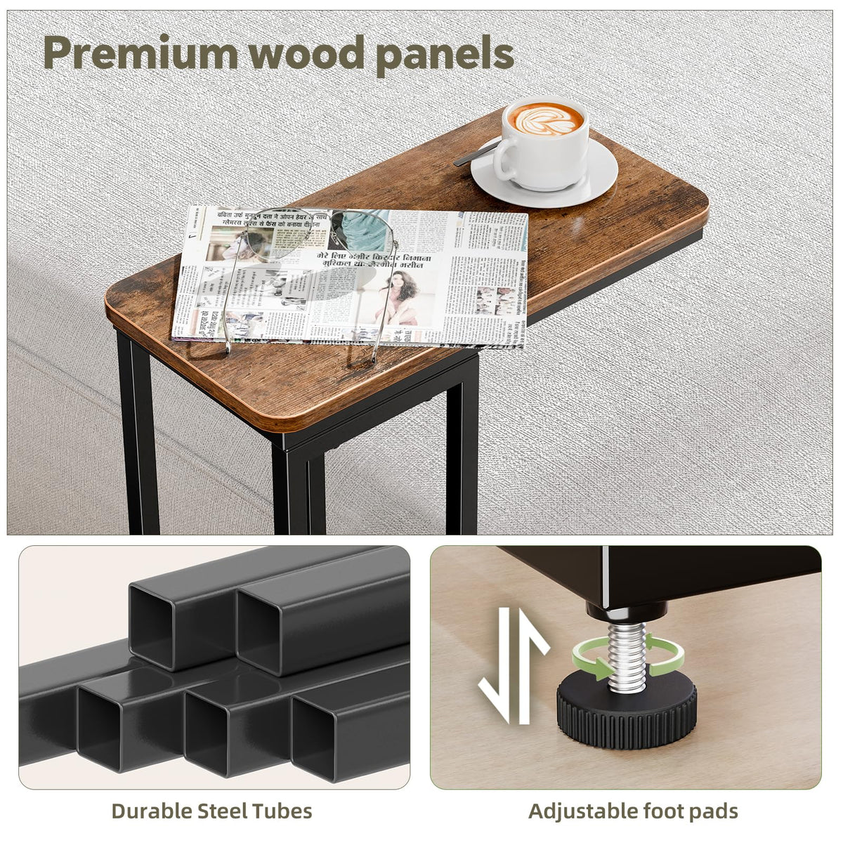 Simple Trending C-shaped table features a sturdy square steel frame