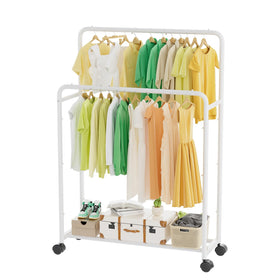 Simple Trending clothing rack with double rods and wheels, ideal for flexible hanging