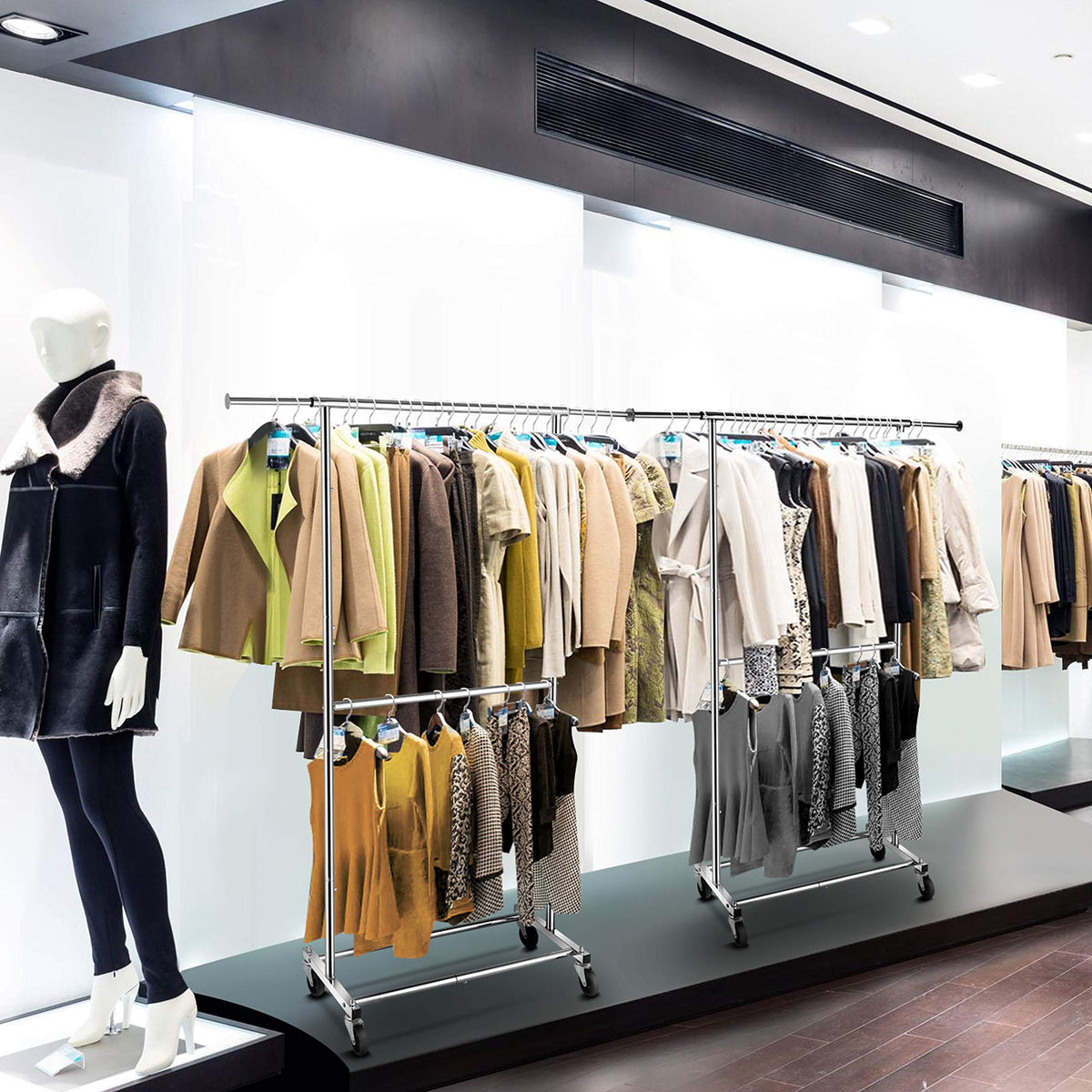 Simple Trending top-rail extension showing expanded hanging space for shirts.