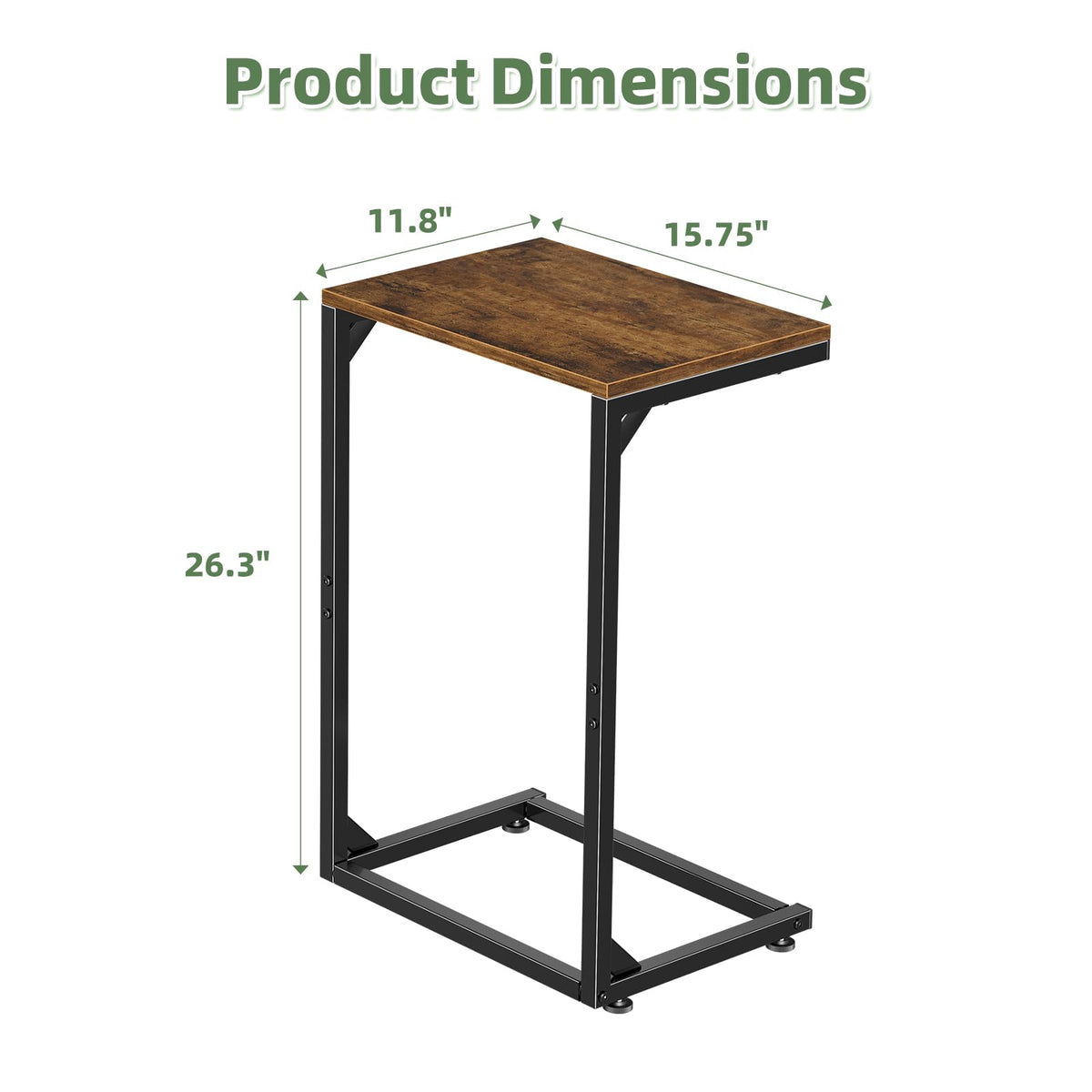 End table with four adjustable feet for stability on uneven floors.