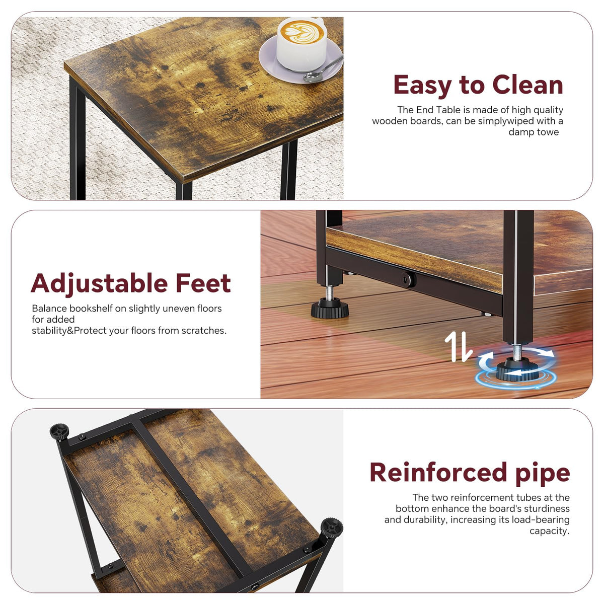 Simple Trending end table features water-resistant finish for easy cleaning.
