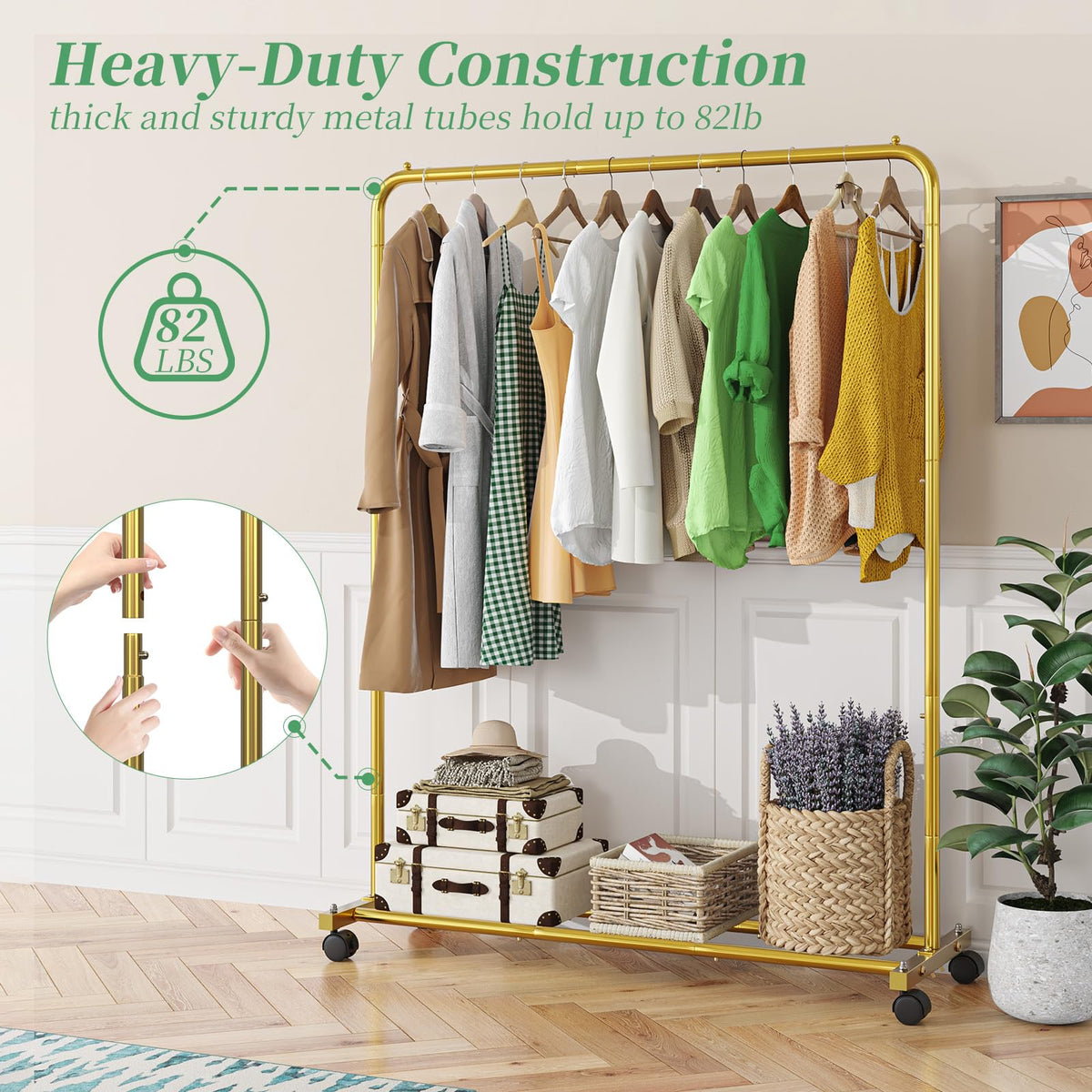 Simple Trending garment rack assembly tools included for quick setup.