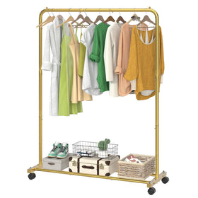Simple Trending garment rack gold full view highlights ample hanging space and mobility.
