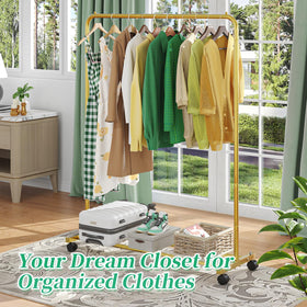 Simple Trending garment rack storage shelves side view shows organization potential.