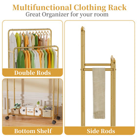Simple Trending gold rack shows four swivel wheels for smooth movement and locking.