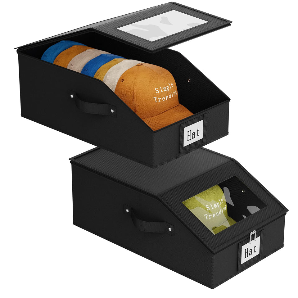 Simple Trending hat organizer 2-pack stackable with clear window lid keeps up to 24 caps neatly visible.