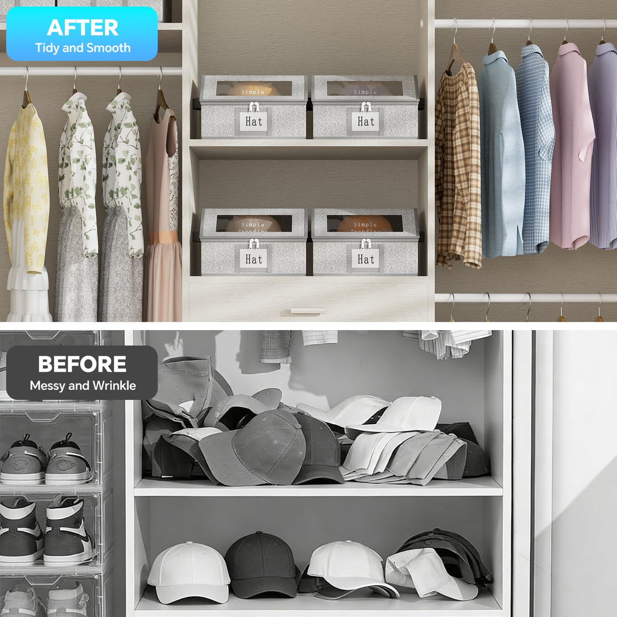 Simple Trending hat organizer features side name window for quick identification.