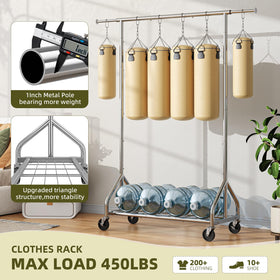 Adjustable crossbar on Simple Trending rack adapts to longer garments.