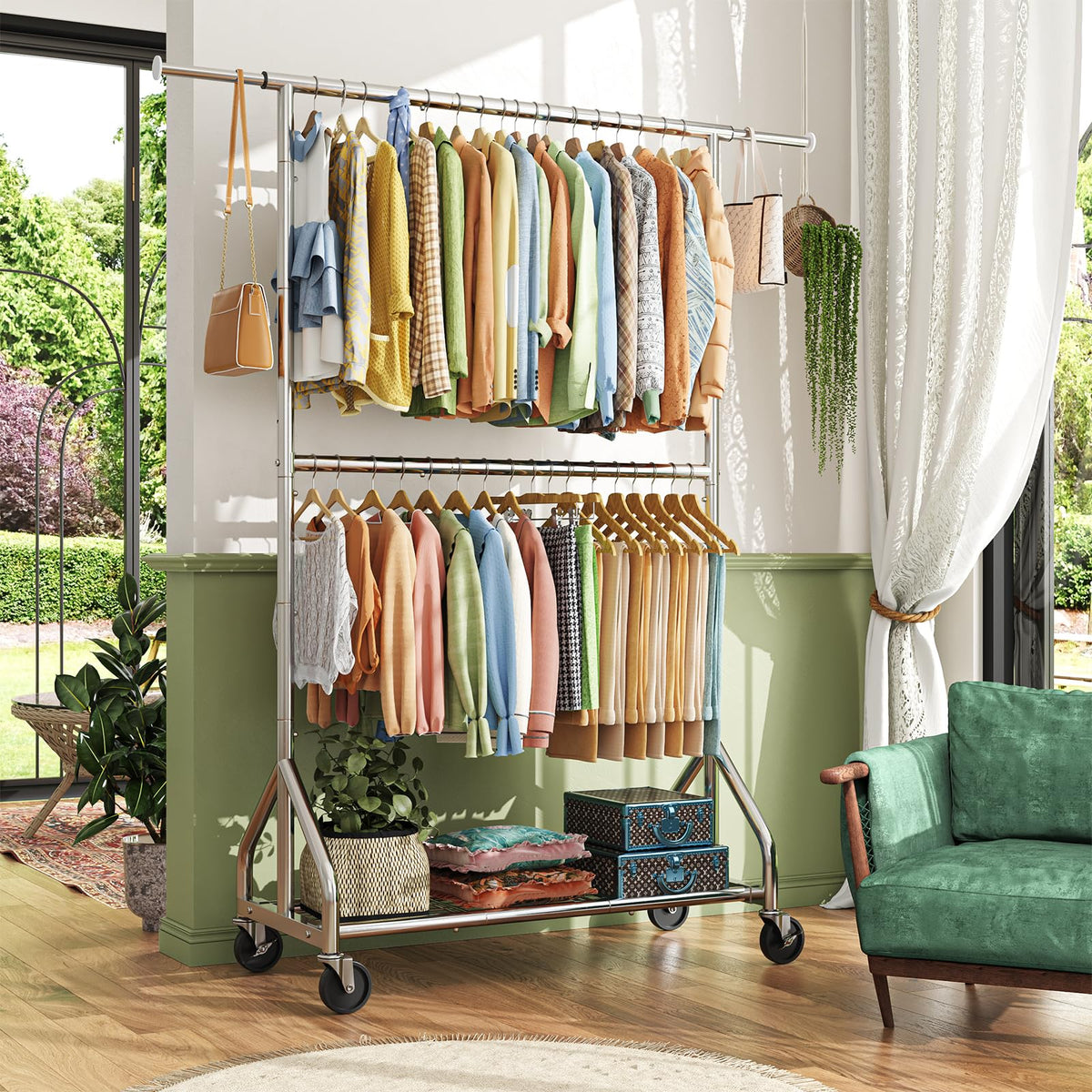 Simple Trending rack bottom shelf provides extra storage for shoes and boxes.