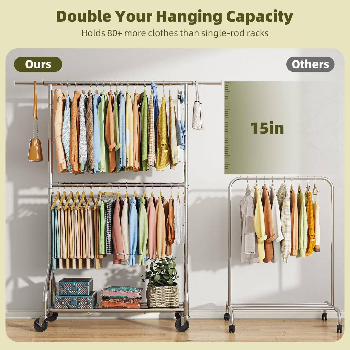 Triangular frame design on Simple Trending rack adds stability.