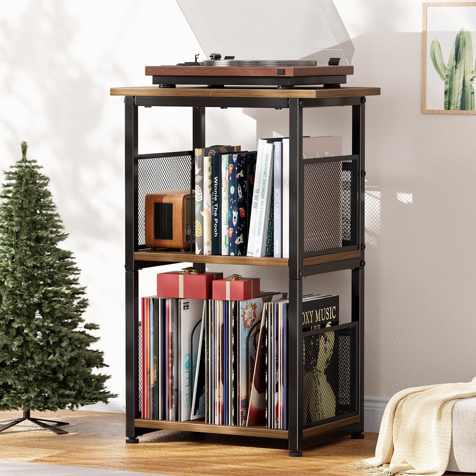 Simple Trending record player stand front view with ample vinyl storage