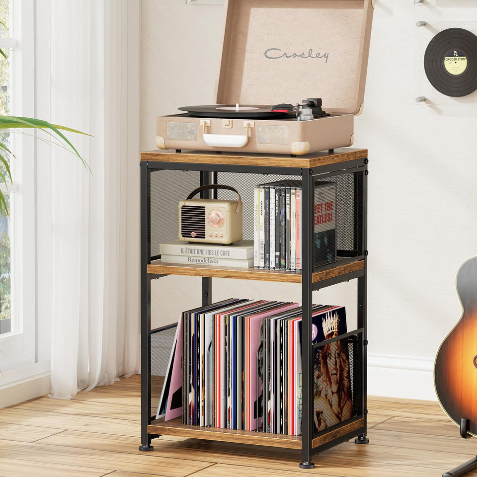 Simple Trending record-player-stand with dense mesh design for secure storage