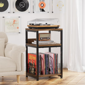 Simple Trending record player stand with open shelves for easy vinyl access.