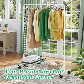 Simple Trending rolling clothes rack on wheels moves easily for flexible setup.