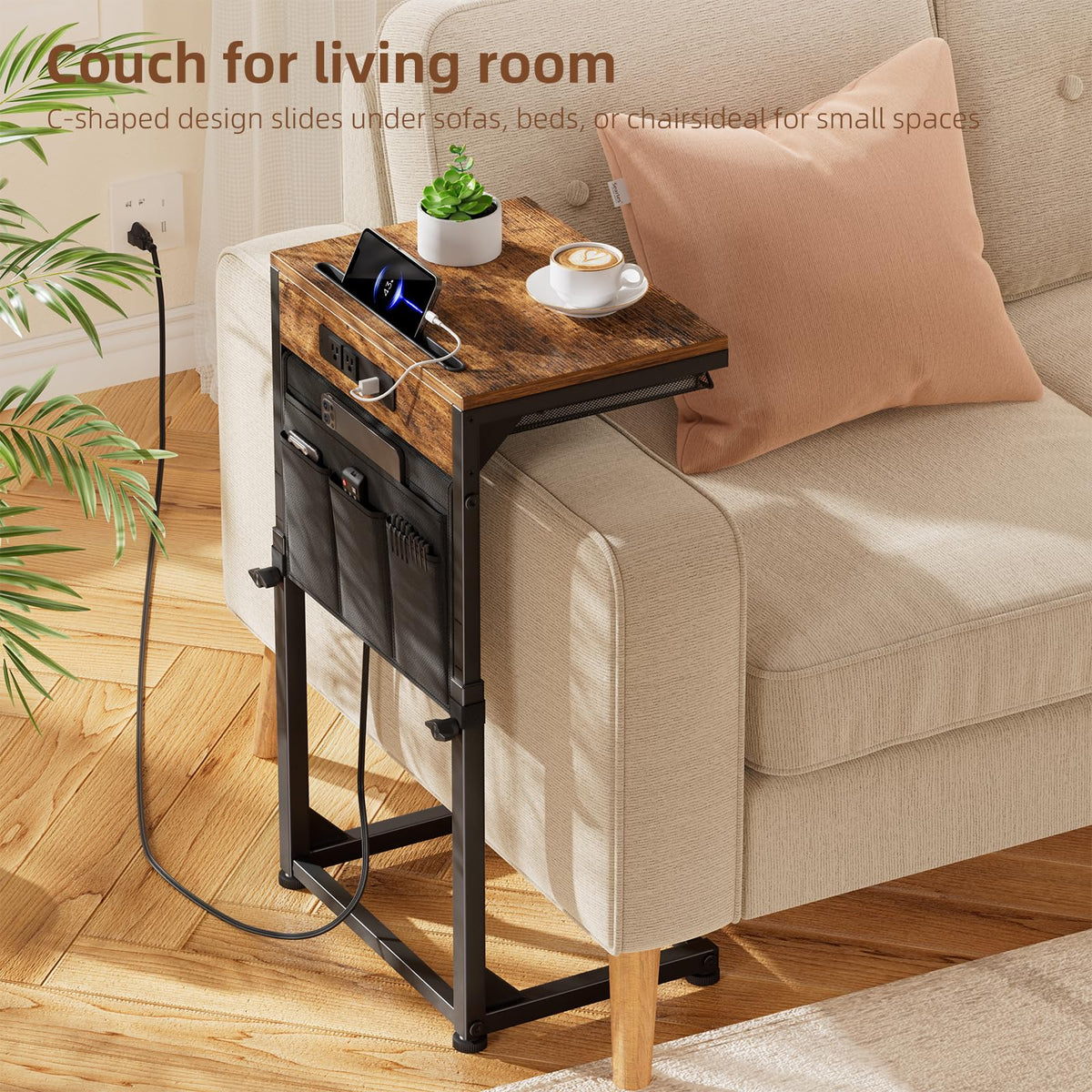 Simple Trending C-shaped end table designed to sit beside a couch or bed