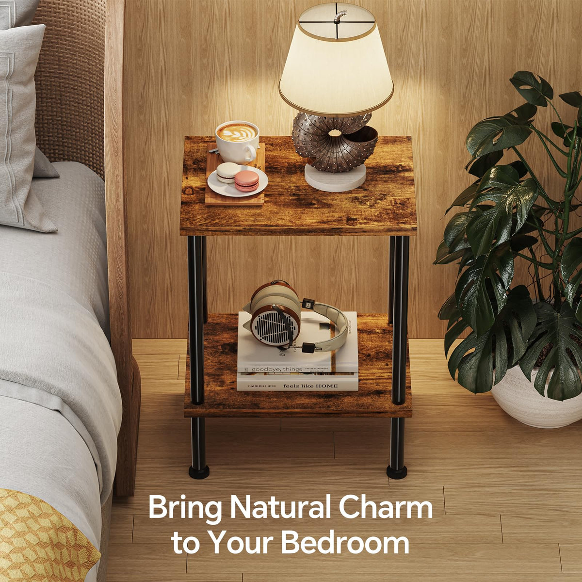 Simple Trending side table in rustic brown finish complements any decor
