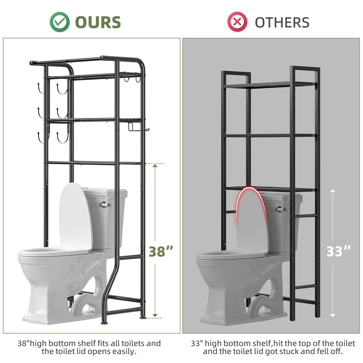 Towel rack and hooks offer extra hanging space in a compact unit.