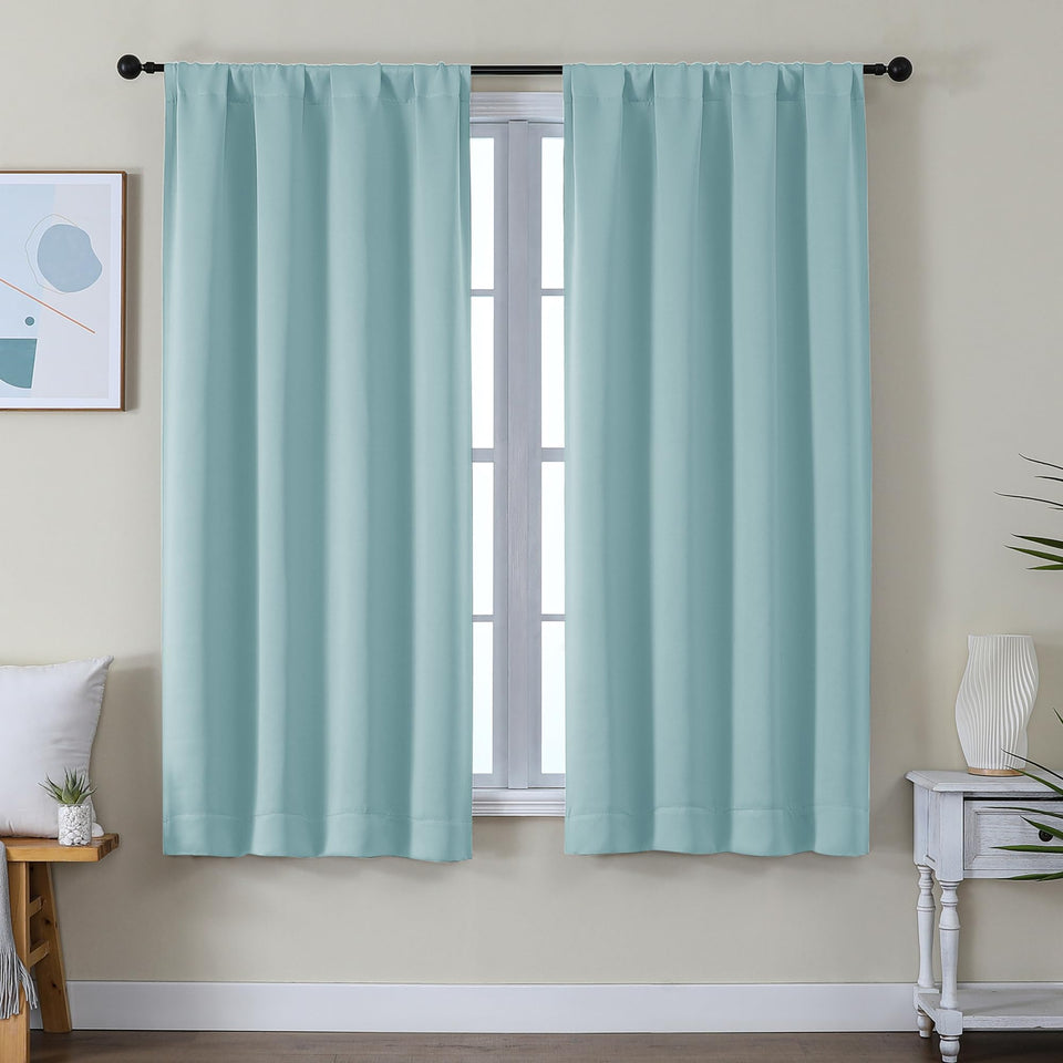 Simplebrand Ava Aqua blackout curtains with rod-pocket for quick mounting and privacy.
