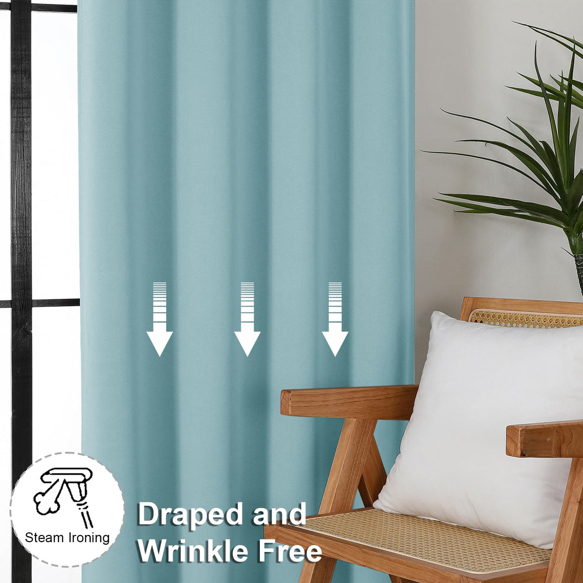 Machine-washable Simplebrand Ava Aqua curtains suitable for easy at-home care.