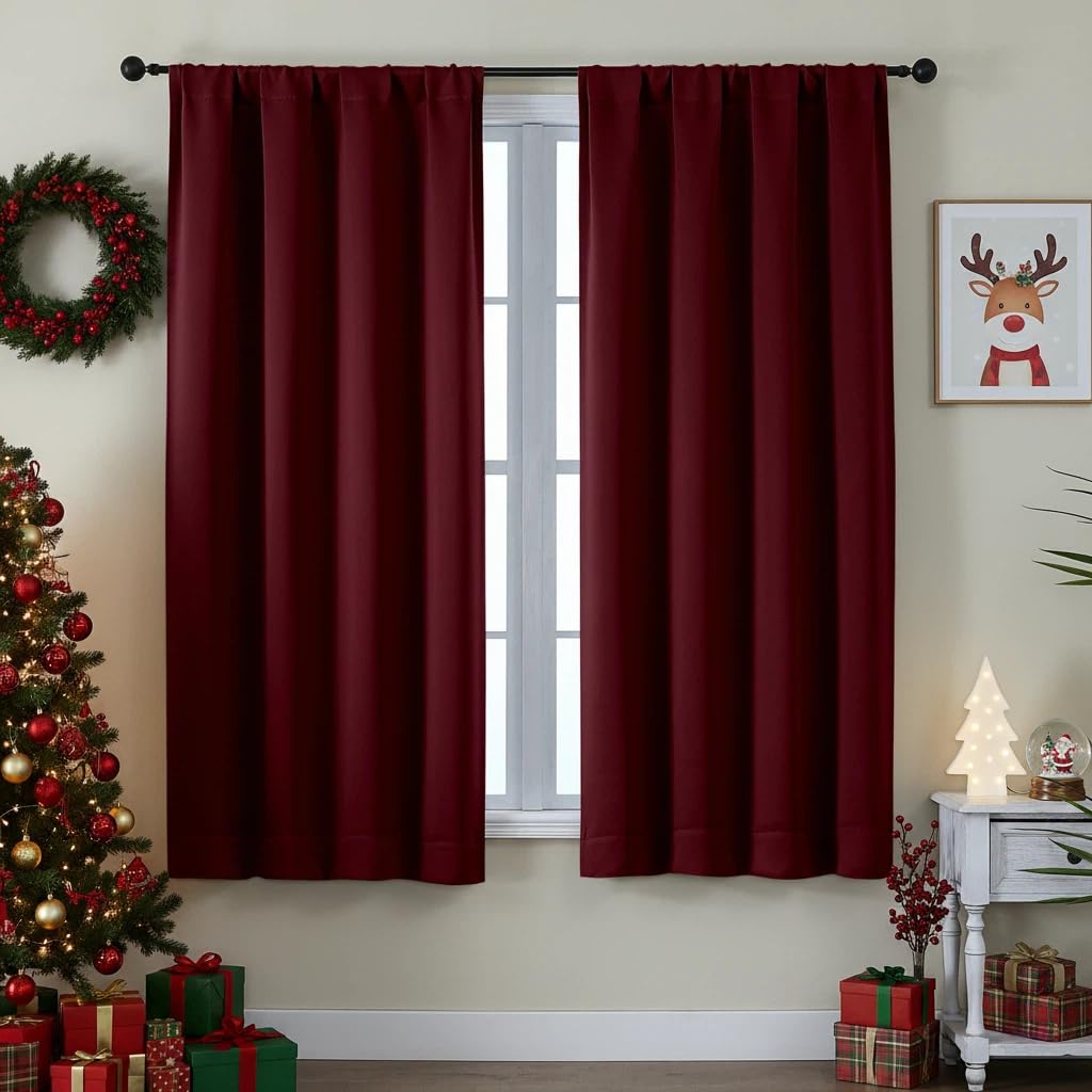 Simplebrand Ava Burgundy blackout curtains rod pocket for easy installation and light control.