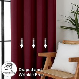 Energy-saving Ava Burgundy blackout curtains reduce heat transfer while preserving ambiance.