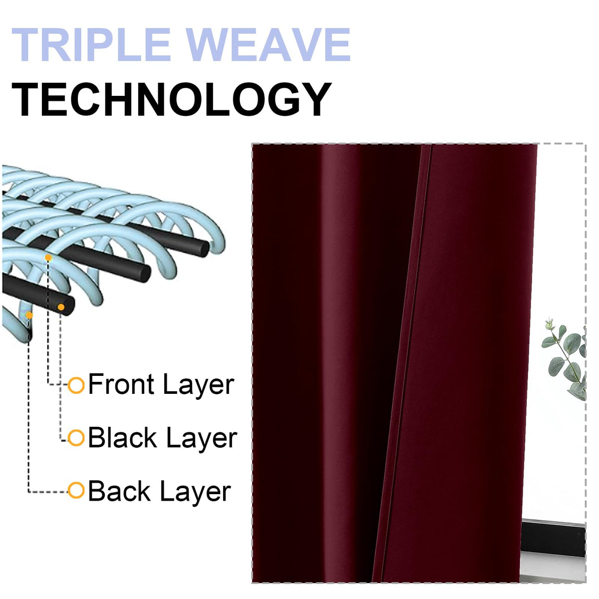 Ava Burgundy curtains show deep color and privacy with effective light blocking.