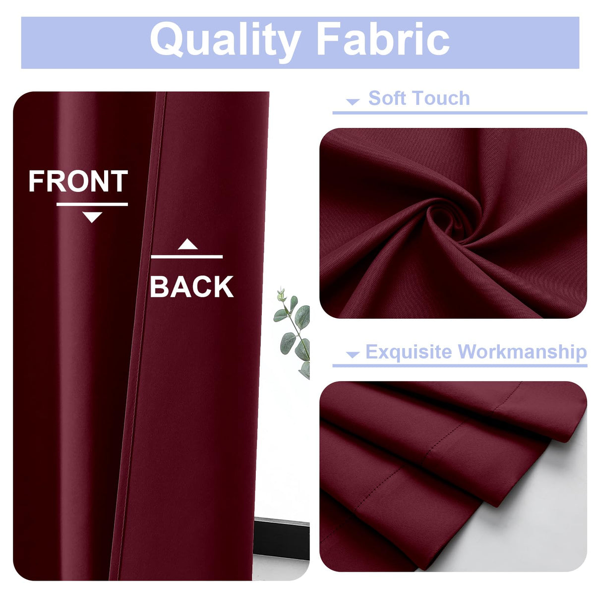 Close-up of Ava Burgundy weave highlighting three-layer light-blocking fabric.