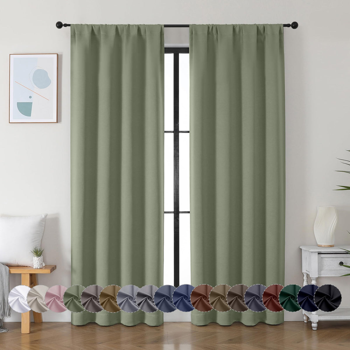 Simplebrand Ava Sage Green curtains with rod pocket for easy hanging and privacy.